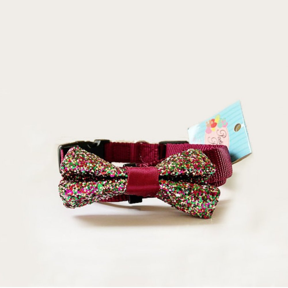 Dog Glitter Bow Tie & Collar Medium Neck - 14"-20"